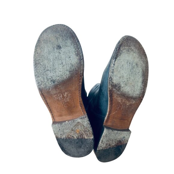 Frye Black Leather Knee-High Riding Boot Buckle Harness 5.5 Western Boho Cottage - Picture 12 of 15